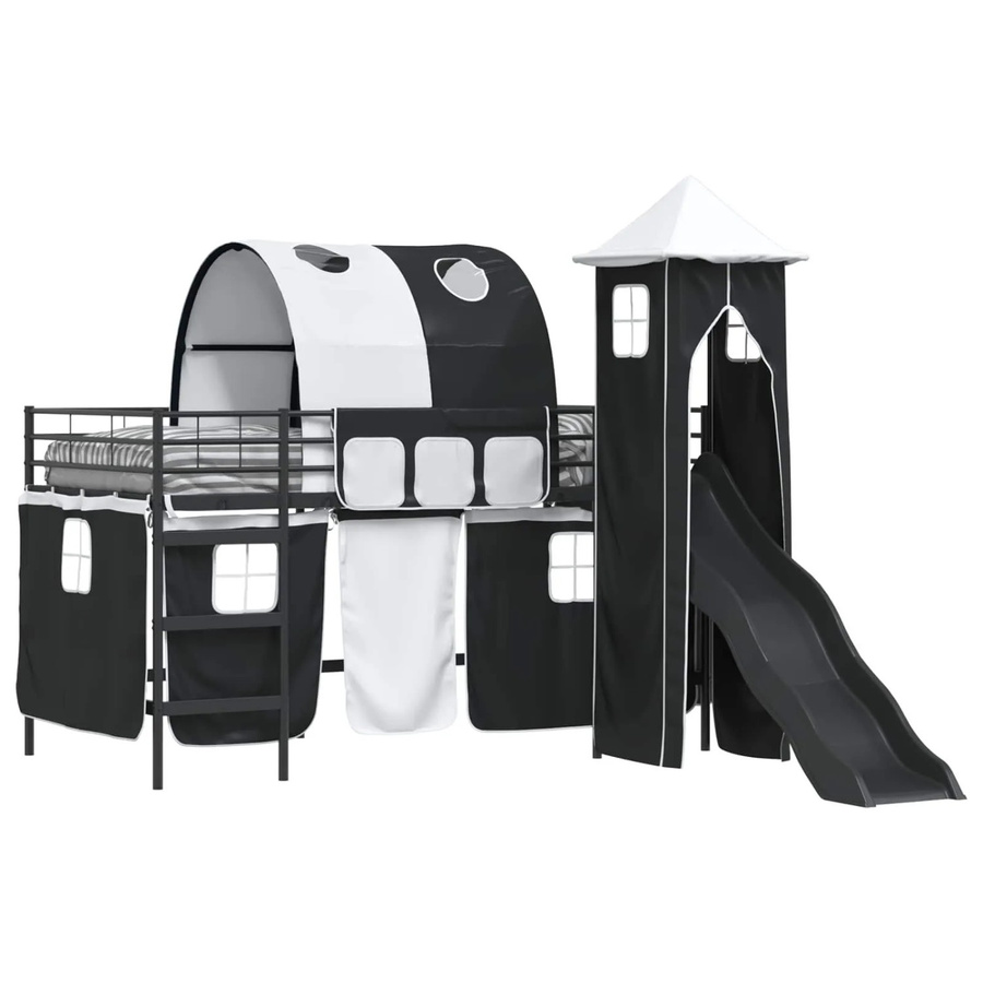 vidaXL Kinderloftbett aus Metall in Schwarz mit Hausrahmen für das Kinderzimmer B/T/H: 205 x 90 x 116 cm - Bild 2