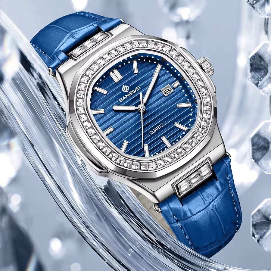 BANGWEI Armbanduhr, Chronograph, Quarz, Diamant, Grün, Damen - Bild 2