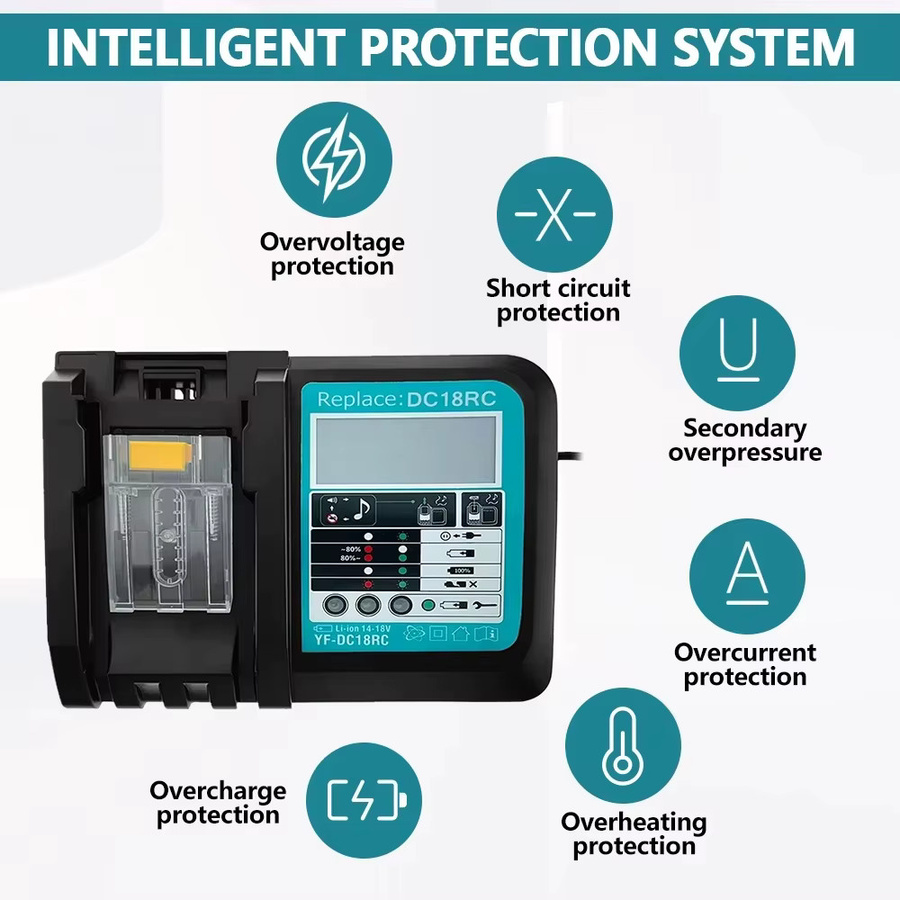 Makita DC18RC Lithium-Ionen-Akkuladegerät für 14,4V und 18V Elektrowerkzeuge in Schwarz - Bild 3
