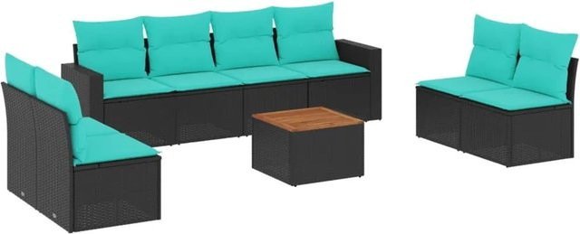 vidaXL 9-teilige Garten-Sofagarnitur aus Poly-Rattan mit Kissen in Schwarz und Blau - Bild 1