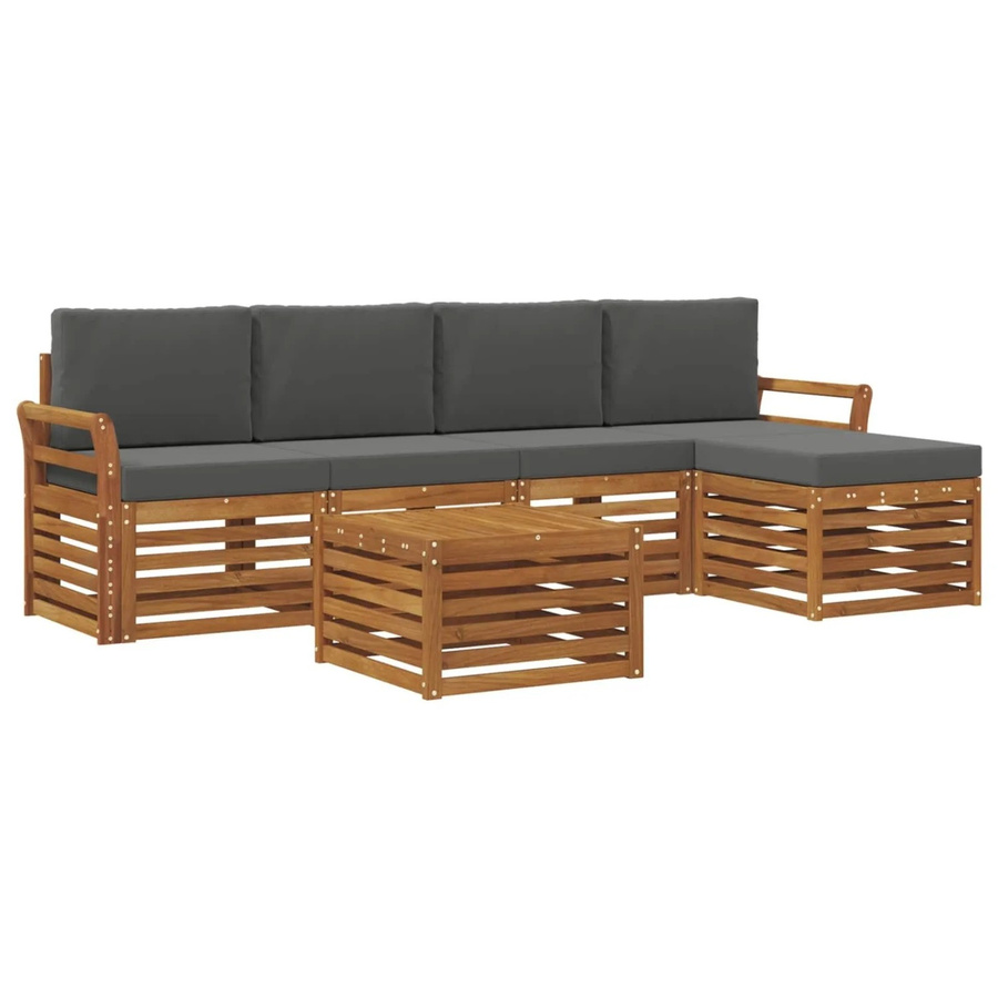 vidaXL Sofagarnitur 6-teilig aus Massivholz Akazie in Natur und Anthrazit mit Polsterung und Armlehnen - Bild 2