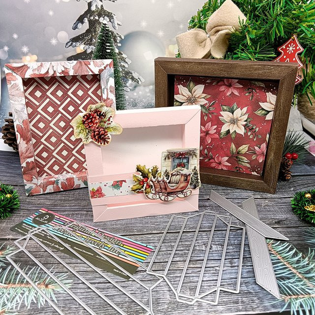Alinacutle Metallschneide Set für Fotorahmen und Schattenboxen in Silber zum Basteln von DIY-Grußkarten und Weihnachtsgeschenken - Bild 1