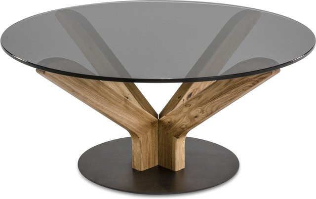 Couchtisch HASSE 1936 HR-100-45/S in Braun mit Asteiche, Rauchglas und Stahl, B/T/H: 100 x 44 x 44 cm - Bild 1