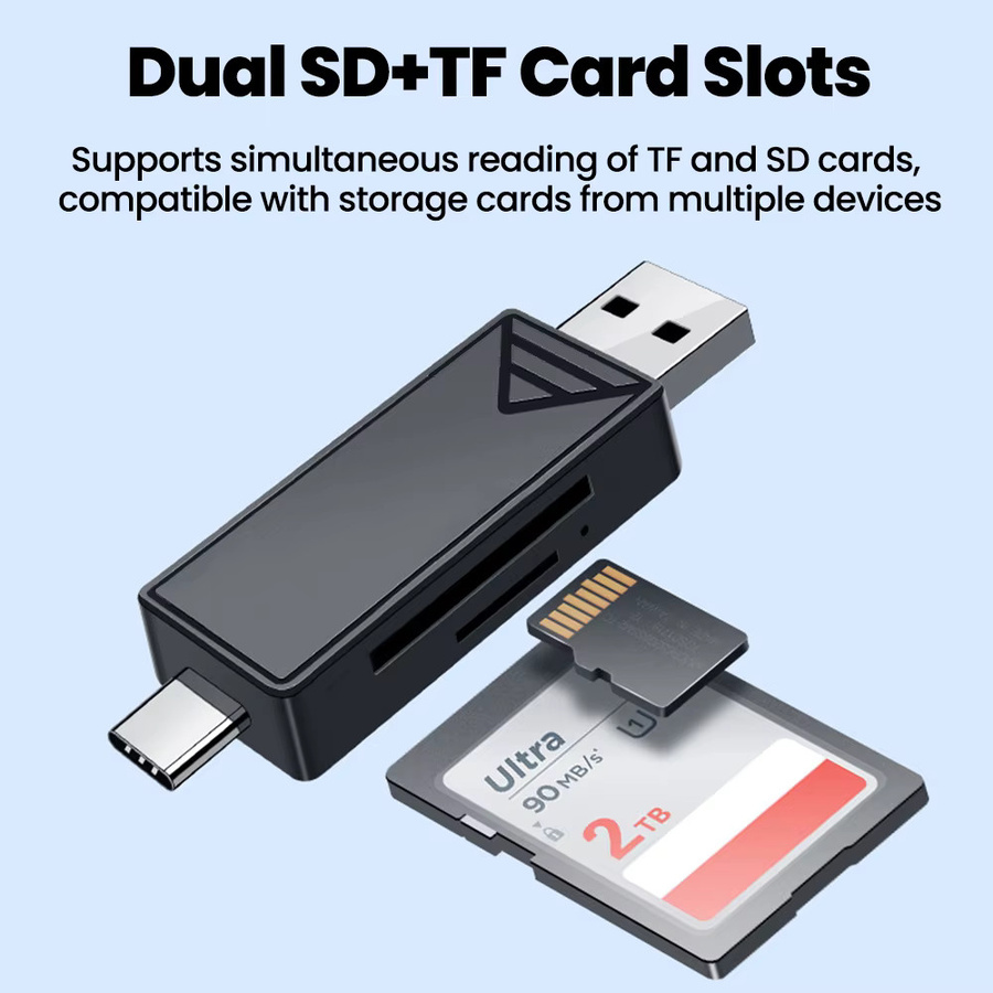 Elough USB-C Multifunktions-Kartenleser mit SD und TF Unterstützung, High Speed USB 3.0 Adapter für Laptop und Tablet, Schwarz - Bild 3