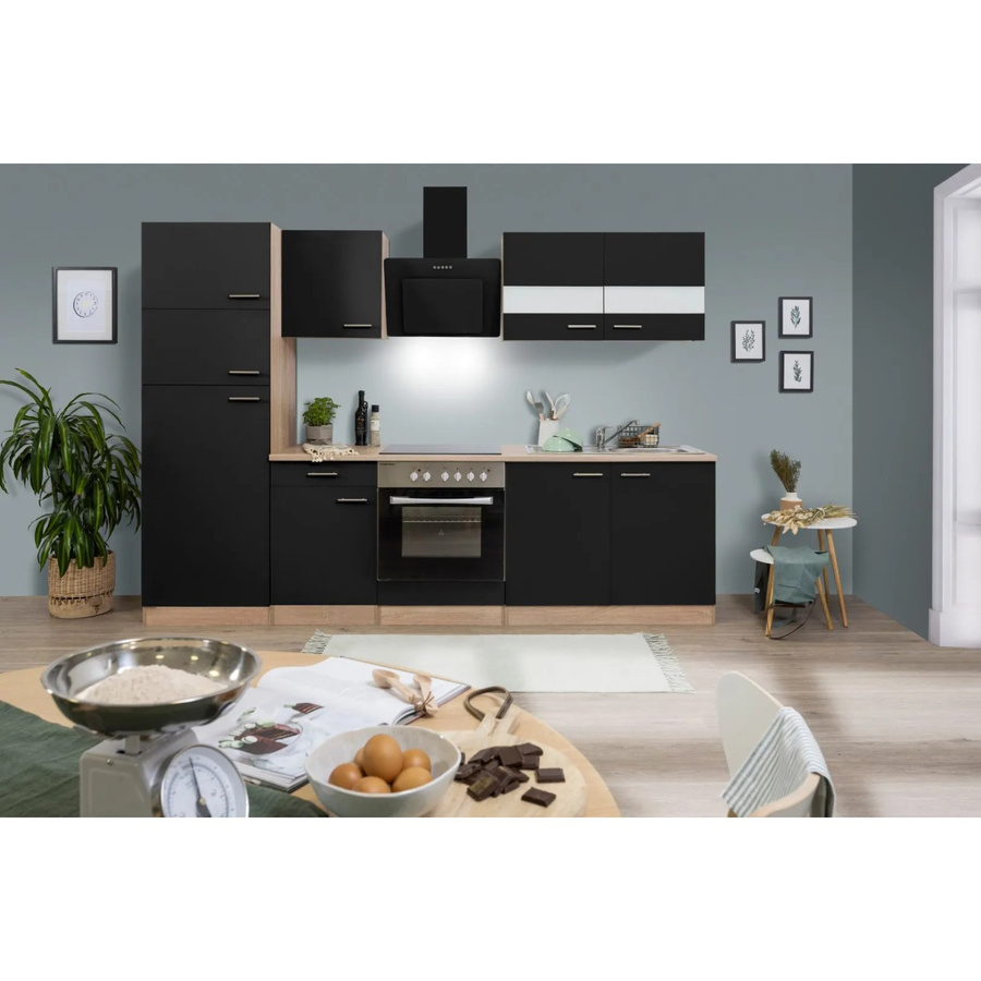 Respekta Küchenzeile KB270ESSCGKE mit integriertem Kühlschrank in Schwarz-Eiche Sägerau Nachbildung, Breite: 270 cm, Tiefe: 60 cm, Höhe: 200 cm - Bild 2