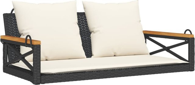 Hängende Schaukelbank aus Polyrattan mit Kissen von VD Home Furnishing in Schwarz, B/T/H: 109 x 62 x 40 cm - Bild 1