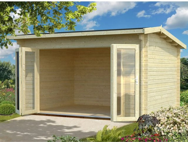 Palmako Ines Holz-Gartenhaus Natur Unbehandelt in Blockbohlenbauweise B: 390 cm, T: 300 cm - Bild 1