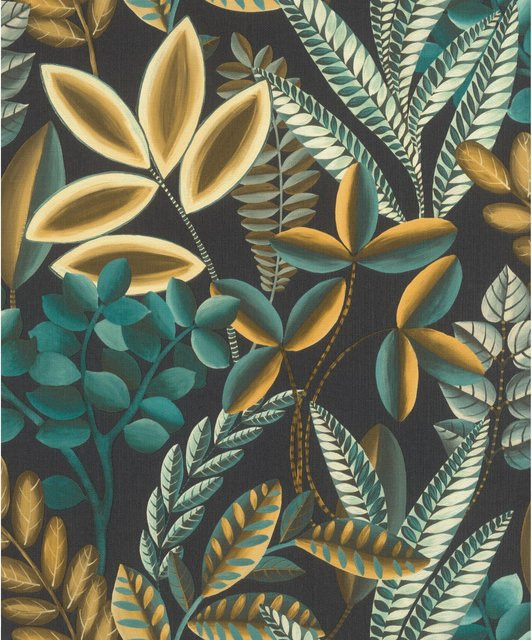 Rasch Vliestapete Florentine III 485561 Blätter Anthrazit mit floralem Design - Bild 1