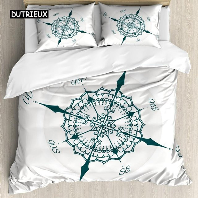 Bettwäscheset Binchi Outdoor Product Kompass Design in Weiß mit Bettbezug und Kissenbezug aus Polyester, B/H: 135 x 200 cm - Bild 1