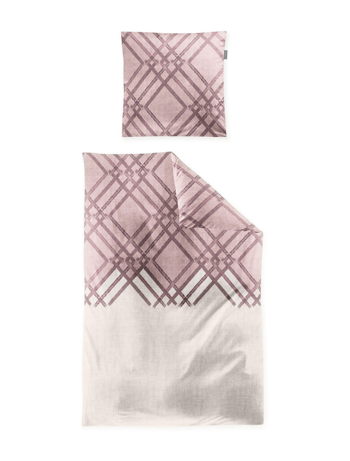 Irisette Feinbiber Bettwäsche mit Rauten Karo in Sand und Rosa, bestehend aus Bettbezug und Kissenbezug, Baumwolle - Bild 1
