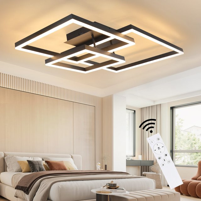Moderne LED Deckenleuchte von Nettlife in Schwarz mit doppeltem versetztem Quadrat Design, dimmbar, 84W, Durchmesser: 82 cm - Bild 1