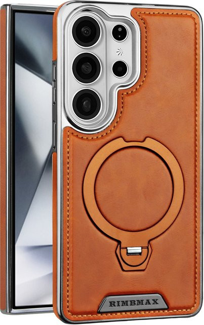 SZMUGUA PU-Leder Handyhülle mit MagSafe Magnetring-Halterung für Samsung Galaxy S26 Ultra S25 Edge S24 S23 Plus, Stoßfester Schutz, Braun - Bild 1