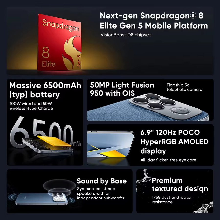 Xiaomi POCO F8 Ultra 5G Smartphone Blau mit Snapdragon 8 Elite, NFC, 6500mAh Akku (12GB/256GB oder 16GB/512GB) - Bild 2