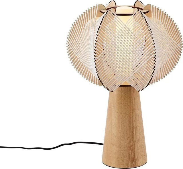 QAZQA Japandi Tischleuchte Gertie in Beige mit Holz-Elementen, Höhe: 45 cm - Bild 1