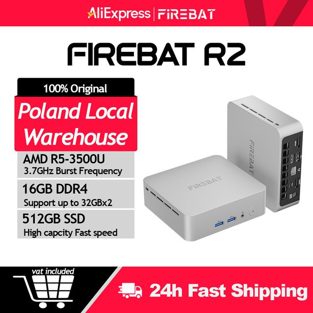 FIREBAT Mini-PC R2 Desktop-Mini-Computer mit AMD Ryzen 5 3500U, 16GB RAM, 512GB SSD, Windows 11 und Dual 4K-Display in Silber - Bild 1