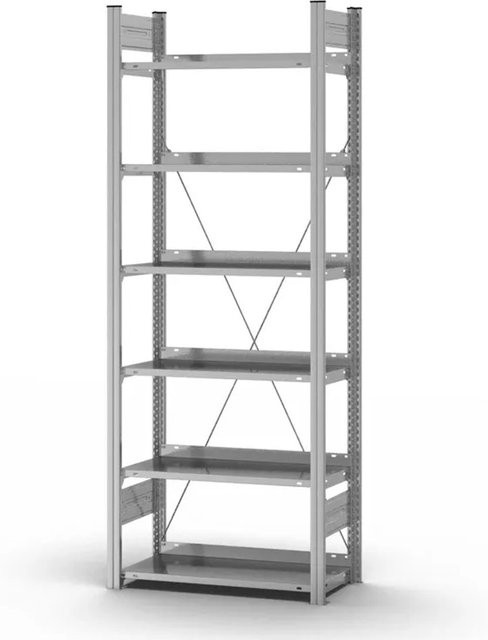 PROREGAL Aktenregal Stecksystem T-Profil aus verzinktem Stahl in Silber, H x B x T: 200 x 75 x 30 cm, 6 Ebenen, Fachlast 60 kg, einseitig nutzbar - Bild 1