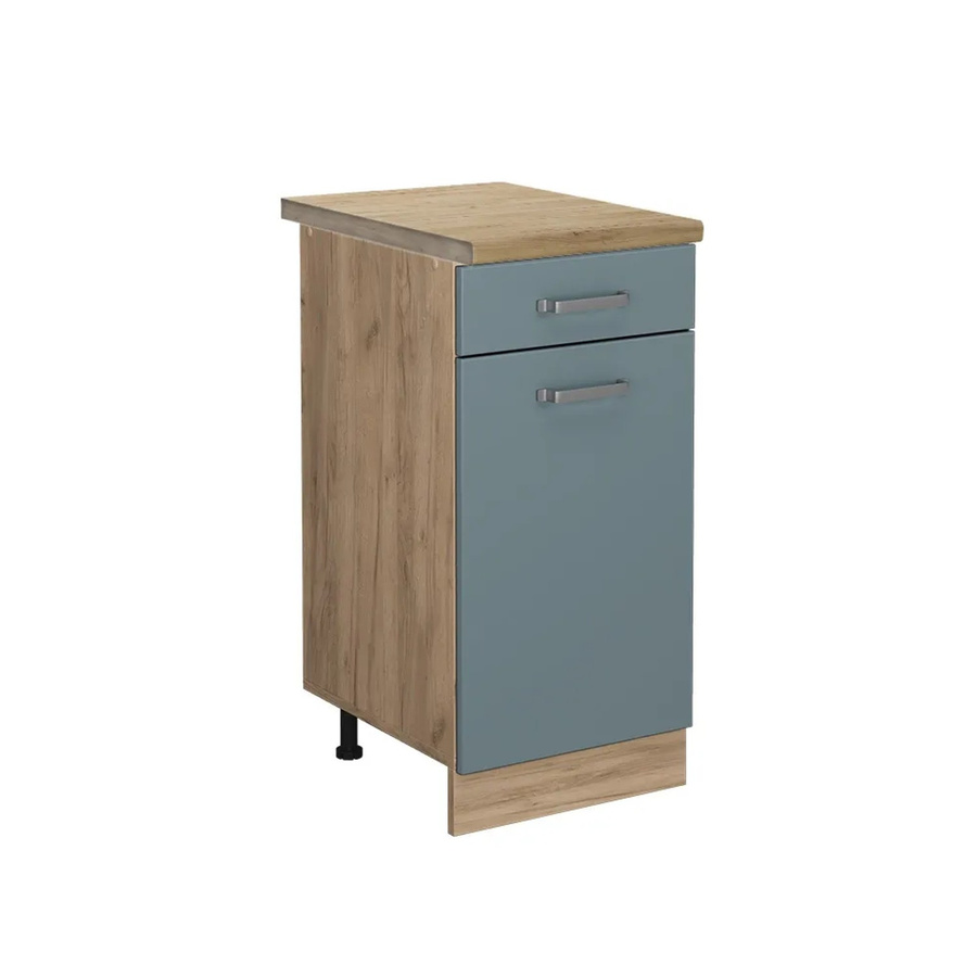 Vicco Küchenunterschrank R-Line in Blau-Grau und Eiche mit Goldakzenten, B: 40 cm, H: 81,6 cm, T: 60 cm - Bild 2