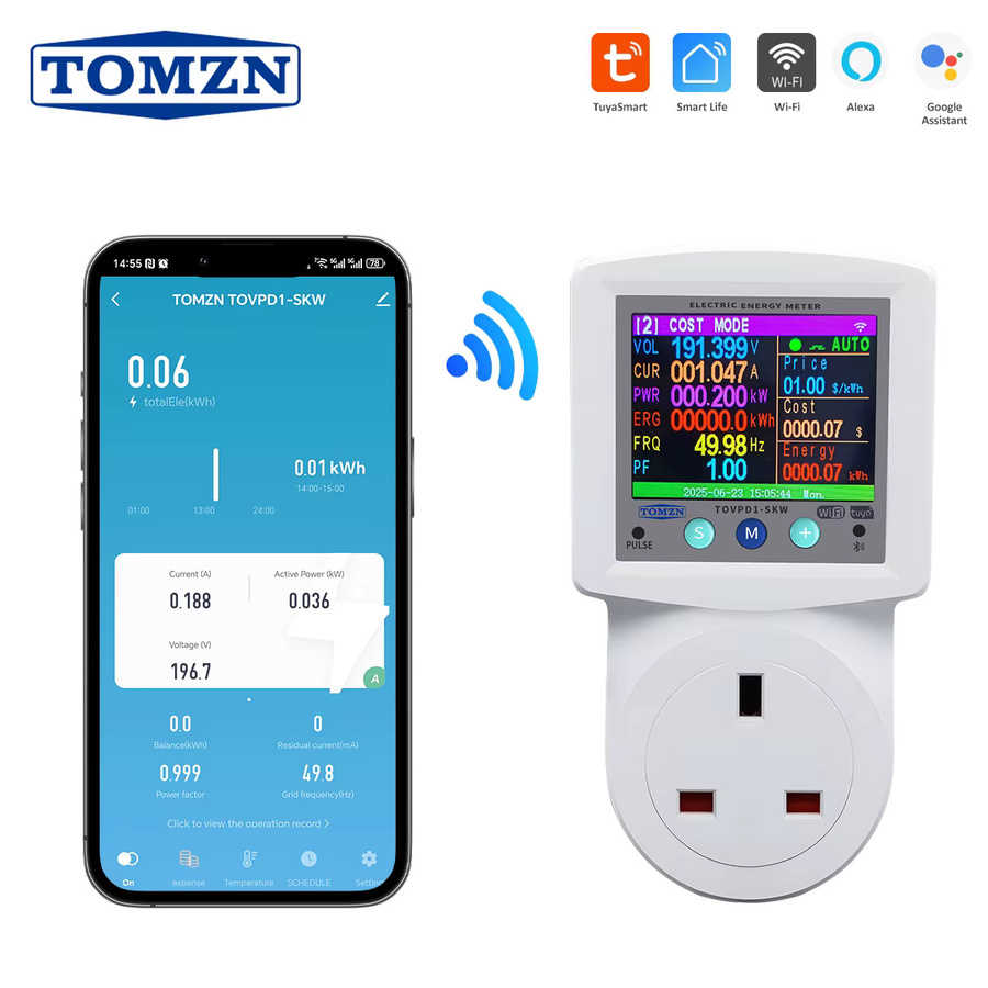 TOMZN Smart Socket WiFi mit Display und Bluetooth, Universal EU UK Frankreich Thailand, 16A mit OVP OCP UVP und Timer, Weiß - Bild 2