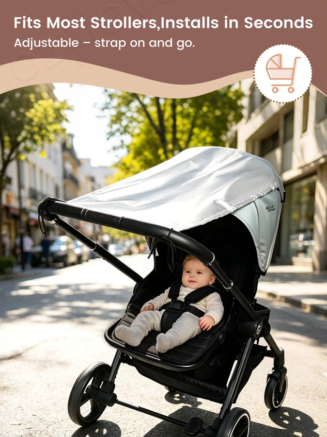 Kisslanding Kinderwagen-Sonnenschutz mit UPF 50+ UV-Schutzdach in Silber - Bild 4