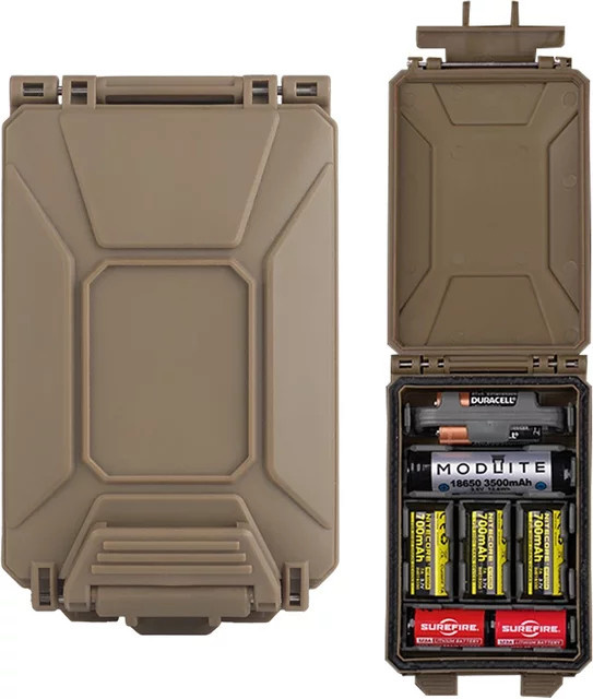 KOLINLOV Taktische Batterie-Aufbewahrungsbox Beige für 18650, AAA, CR123A und 18350 Batterien mit Molle-System - Bild 1