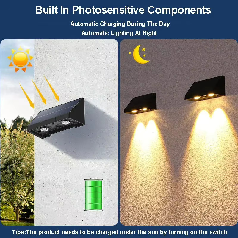 TLEDMP Solarbetriebene Garten-Wandleuchte in Schwarz mit warmweißem Licht für Terrasse, Balkon und Zaun - Bild 5