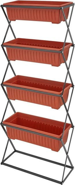 tectake Vertikalbeet Etagenregal mit 4 Pflanzkästen in Braun, B/T/H: 52 x 21 x 127 cm - Bild 2