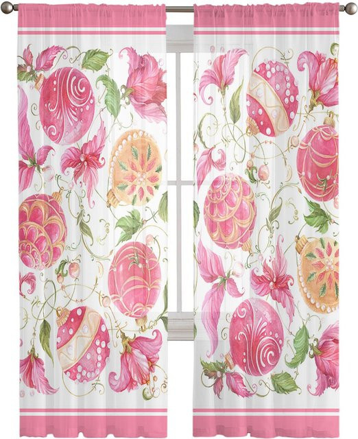 Transparenter Tüll-Fenstervorhang von Your Warm Home in Rosa mit floralem Aquarell-Design, B: 135 cm, H: 114 cm - Bild 1