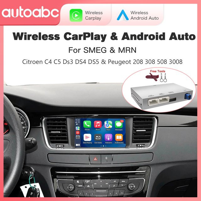 AUTOABC Wireless CarPlay und Android Auto Modul mit Mirror Link für Peugeot 208 308 508 3008 sowie Citroen C4 DS3 DS4 DS5 SMEG MRN Multimediasysteme - Bild 1