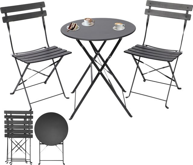 Albatros Bistroset 3-teilig Schwarz – Modernes Gartenmöbel-Set aus Metall mit rundem Tisch und 2 klappbaren Stühlen - Bild 1