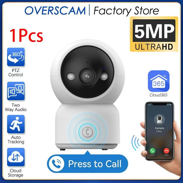 Overscam Mini 5MP WLAN IP-Kamera in Weiß mit Cloud365 App-Steuerung, 360° Schwenk- und Neigefunktion, Automatischer Verfolgung sowie Zwei-Wege-Audio zur Baby- und Haustierüberwachung - Bild 1