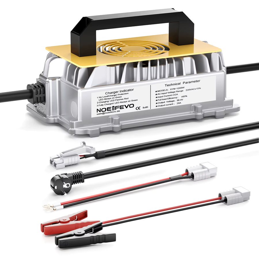 Noeifevo Smart-Ladegerät für 48V 20A 1250W LiFePO4 Batterien, 58,4V Ladegerät für 51,2V 16S Golfwagen, Boote und Wohnmobile, Farbe: Silber - Bild 7
