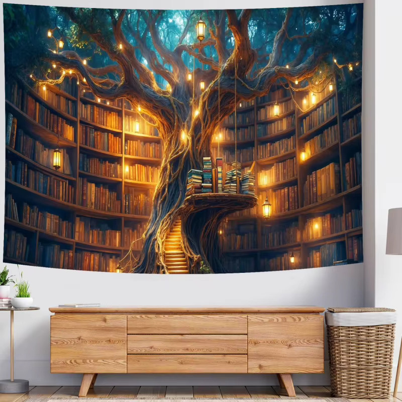 VIKAMA Fantasy Treehouse Library Wandteppich, Mehrfarbig, B: 60 cm, H: 60 cm - Bild 2