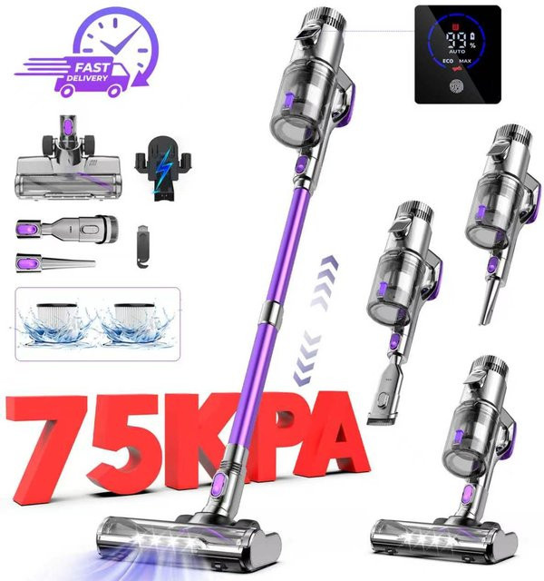 Fixtfixer Kabelloser Stabstaubsauger in Purple und Multicolour mit 500W, 60 Min. Laufzeit, Anti-Verwicklungs-Bürstenkopf, LED-Display, HEPA-Filtern und Wandladestation - Bild 1