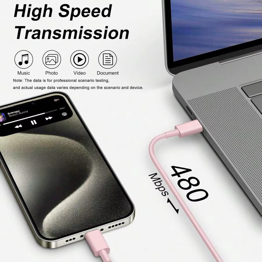 USB-C-auf-Typ-C-Kabel mit PD-Schnellladefunktion und Datenübertragung in Grün und Pink - Bild 2
