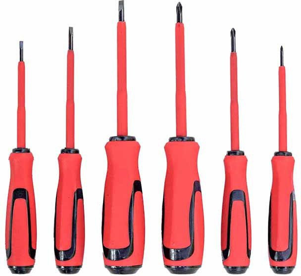 Magnetischer Isolierter Schraubendreher aus Chrom-Vanadium-Stahl in Rot mit Kreuz- und Schlitzköpfen für Elektriker - Bild 1