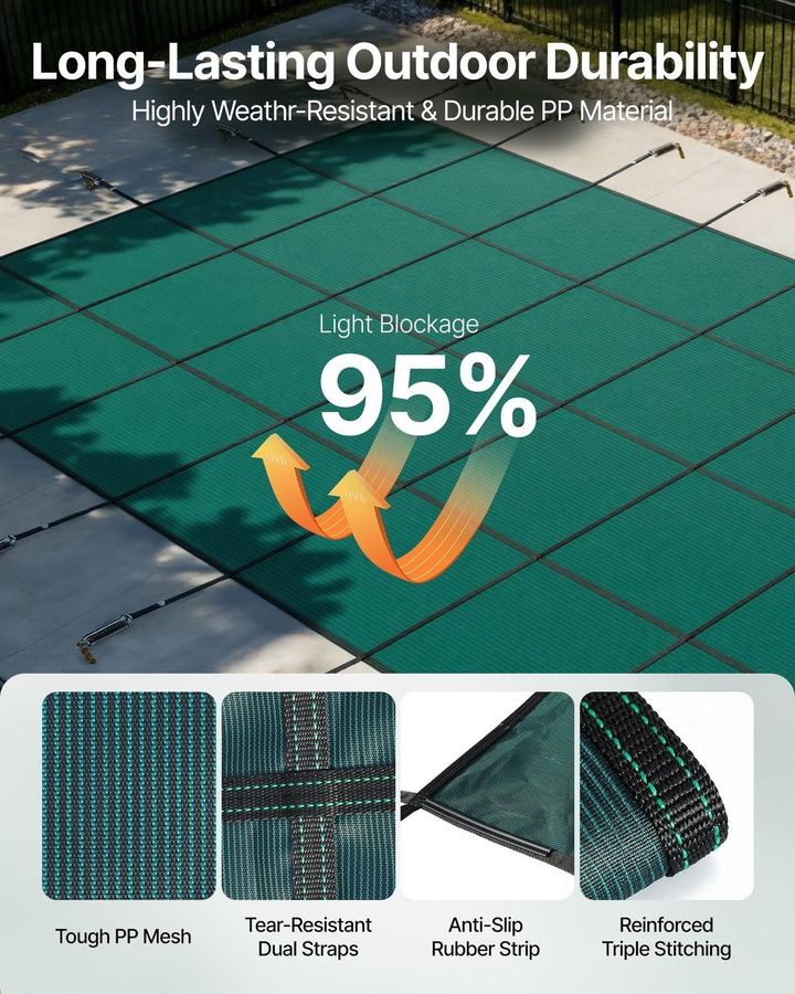 Buying Solutions MB Pool-Sicherheitsabdeckung für rechteckige Einbaupools in Grün, Netz-Vollabdeckung mit Abflusslöchern zur Wintersicherung - Bild 7