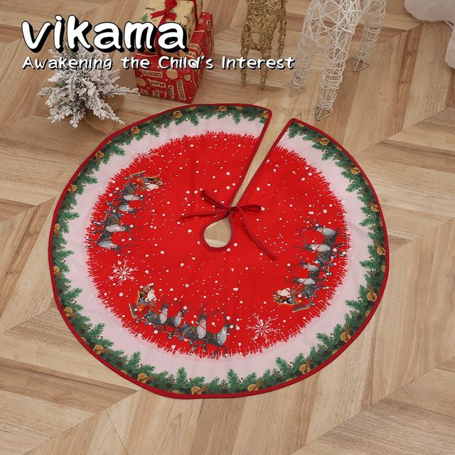 VIKAMA Weihnachtsbaumrock mit Cartoon-Rentier-Muster in Rot, runde dekorative Matte für deine Weihnachtsdekoration - Bild 1
