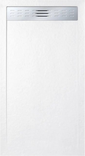 Frascio New Technology Duschwanne Slim aus Mineralguss in Weiß mit seitlicher Gitterlinie und Abfluss, B/T: 80 x 195 cm - Bild 1