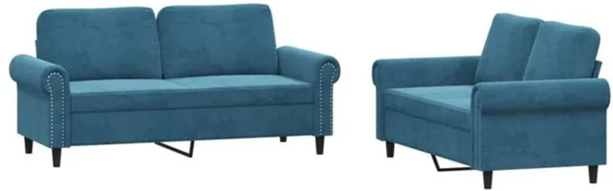 Vidaxl 2-teilige Sofagarnitur in Blau aus Samt mit Kissen und Metallgestell - Bild 1