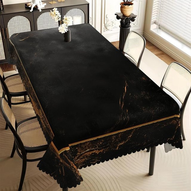 JMG Household Supplies Tischdecke mit schwarzem Marmor-Design und goldenen Adern, rechteckig, fleckenabweisend, B: 160 cm, T: 240 cm - Bild 1