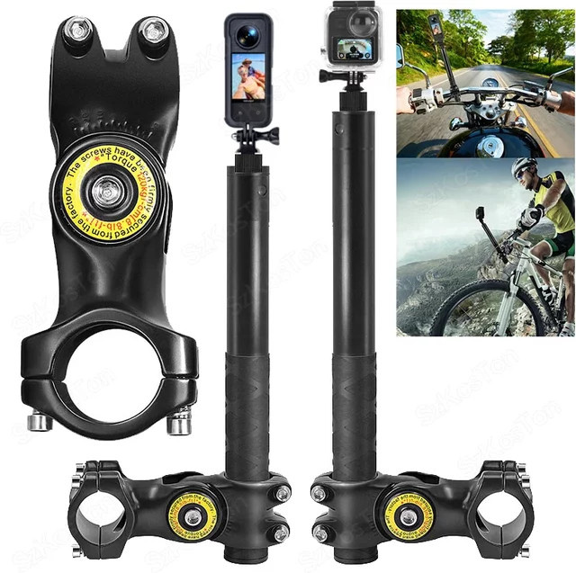 SZKOSTON Selfie-Stick und Einbeinstativ als Lenkerhalterung für Motorrad und Fahrrad, kompatibel mit Insta360 X5 X3 X4, GoPro Hero 13 12 11 10 9 8 und DJI, Farbe: Schwarz - Bild 1