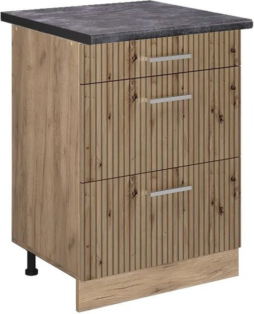 Vicco Küchenunterschrank R-Line Artisan-Eiche und Goldkraft Eiche mit Schubladen und Türen, Anthrazit, B: 60 cm, H: 81,6 cm, T: 31,73 cm - Bild 1