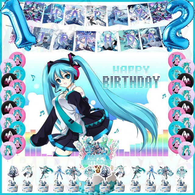 Hatsune Miku Geburtstagsparty Dekorationsset von Beast Kingdom mit Banner, Luftballons und Tortendeko in Mehrfarbig - Bild 1