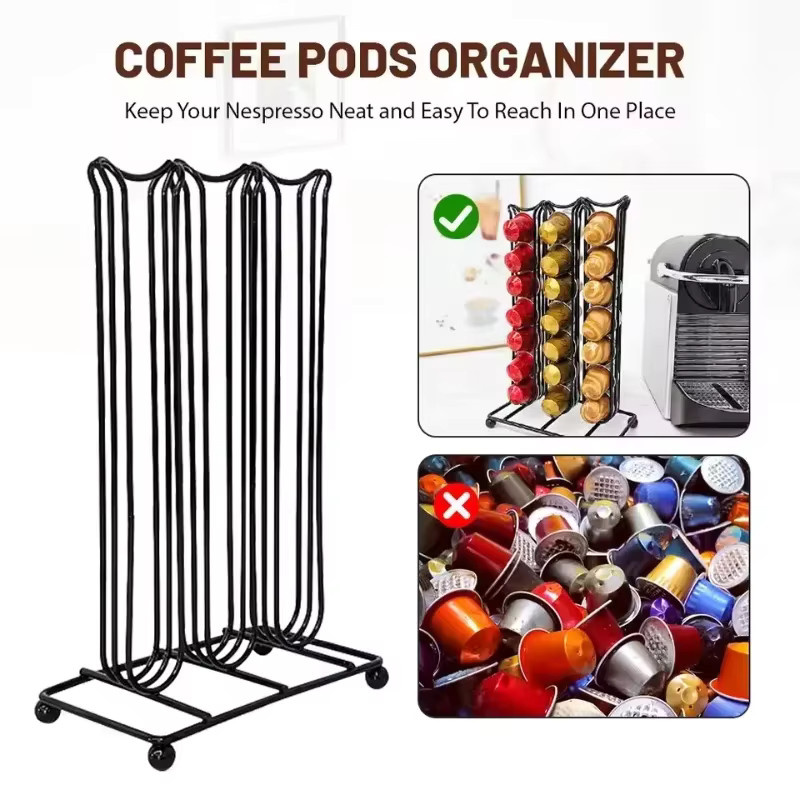 Kompakter Kaffeepadhalter für 42 Nespresso Kapseln aus Metall in Schwarz mit Regal zur Aufbewahrung auf der Küchenarbeitsplatte - Bild 2