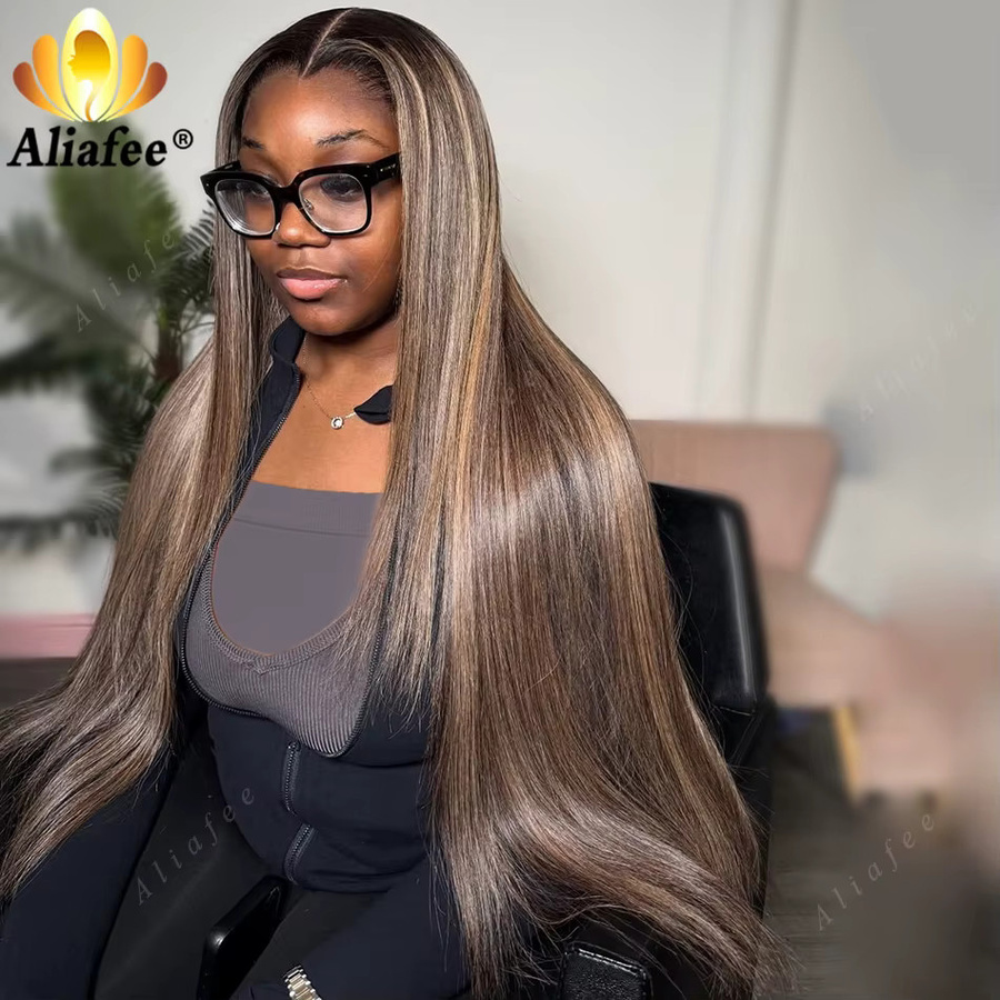 aliafee Perücke, Ombre Grau Blonde, 200 % Dichte, Gerade, 13x6 Lace Front - Bild 2