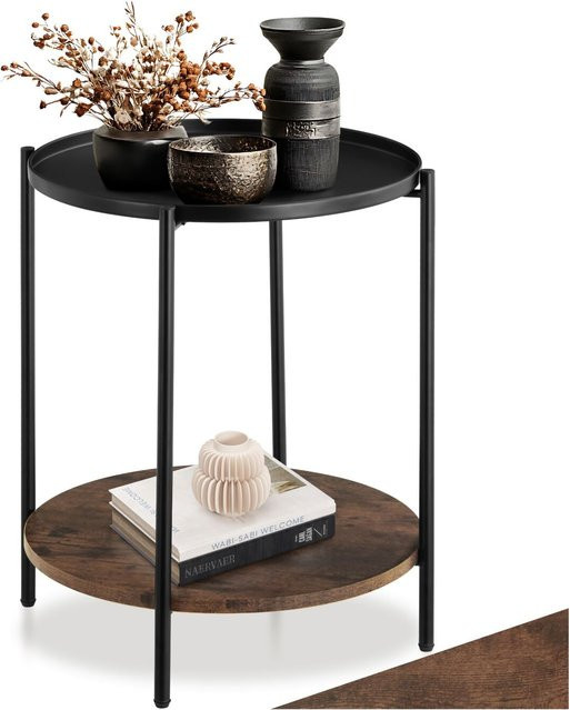 tectake Beistelltisch Sunderland Industrial Style rund aus Holz und Stahl in Dunkel, B/T/H: 45,5 x 45,5 x 54,5 cm - Bild 1