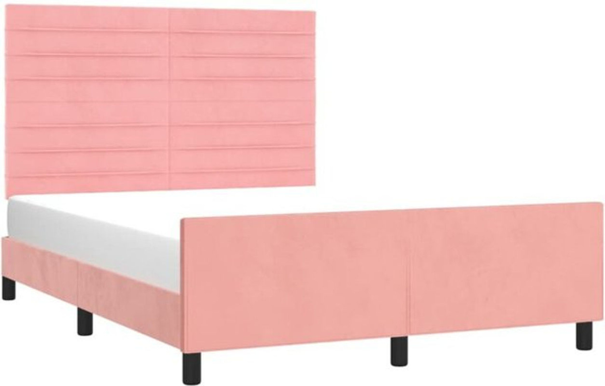Vidaxl Polsterbett mit Kopfteil aus Samt in Rosa, B/T/H: 140 x 200 x 128 cm - Bild 1