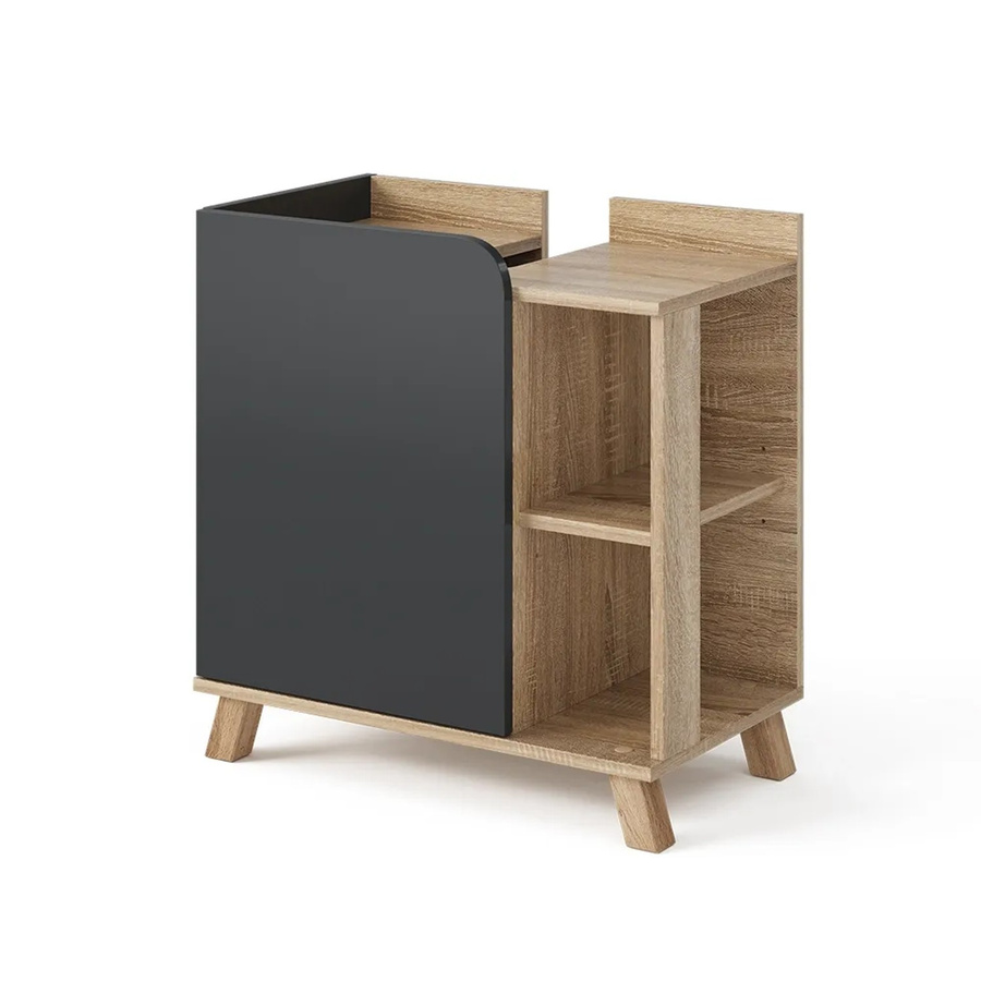 Vicco Waschbeckenunterschrank Karen Modern in Sonoma und Anthrazit mit Tür und offenen Fächern B: 60 cm, H: 65 cm - Bild 3