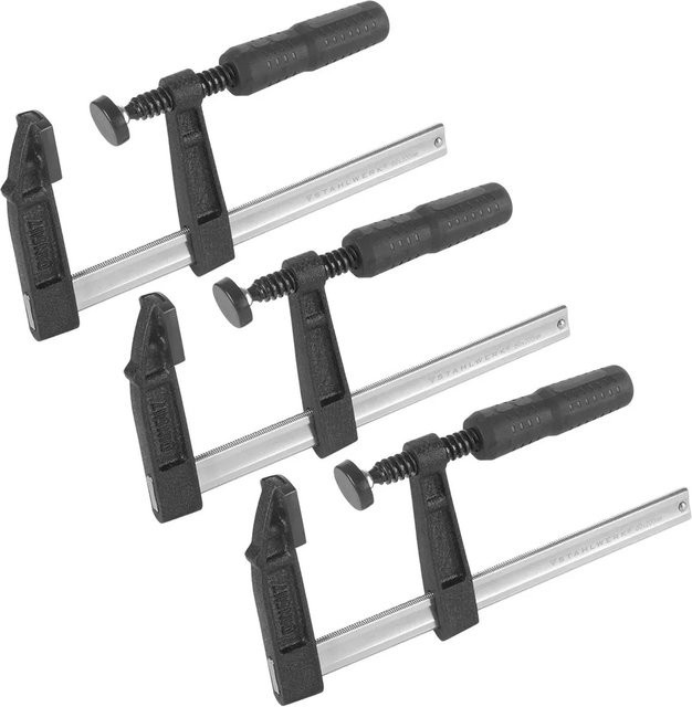 STAHLWERK Set aus 3 Schraubzwingen als stabile F-Zwingen in Schwarz, Öffnungsweite: 200 mm, Spannbreite: 80 mm - Bild 1