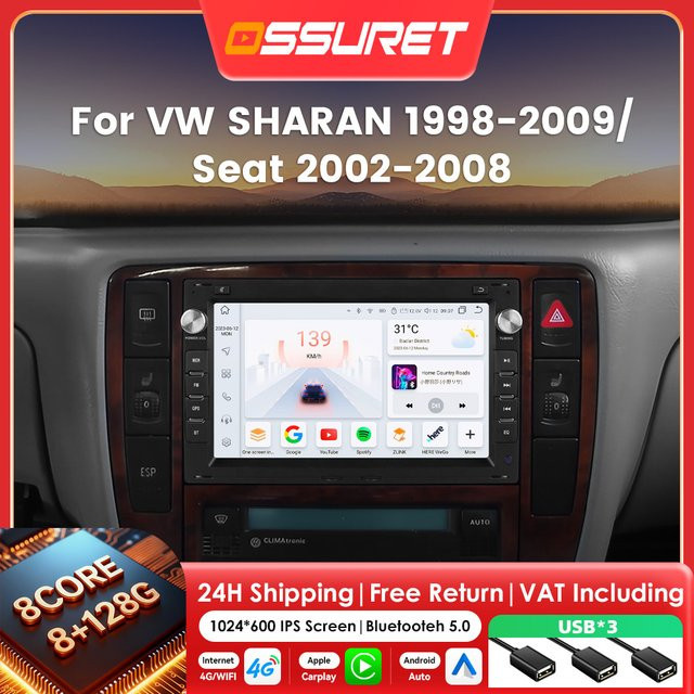 OSSURET Android Autoradio mit 7 Zoll Display und Carplay in Schwarz für VW Golf 4, Polo, Passat B5, Jetta, Bora, T4/T5, Lupo, Sharan sowie Skoda und Seat - Bild 1
